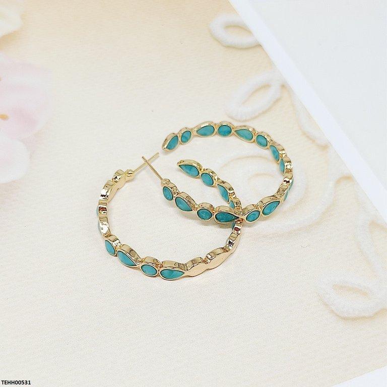 TEHH00531 YLE Tear/Round Stone Hoops Pair -TEHH