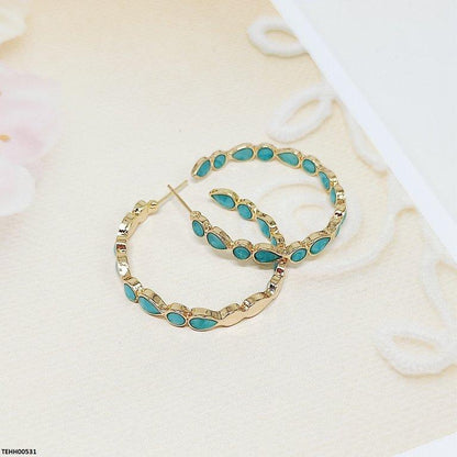 TEHH00531 YLE Tear/Round Stone Hoops Pair -TEHH