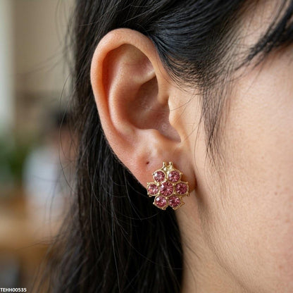 TEHH00535  ZHL Round Stone Hoops Pair - TEHH