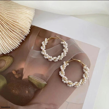 TEHH00539 ZHL Pearl Round Hoops Pair - TEHH