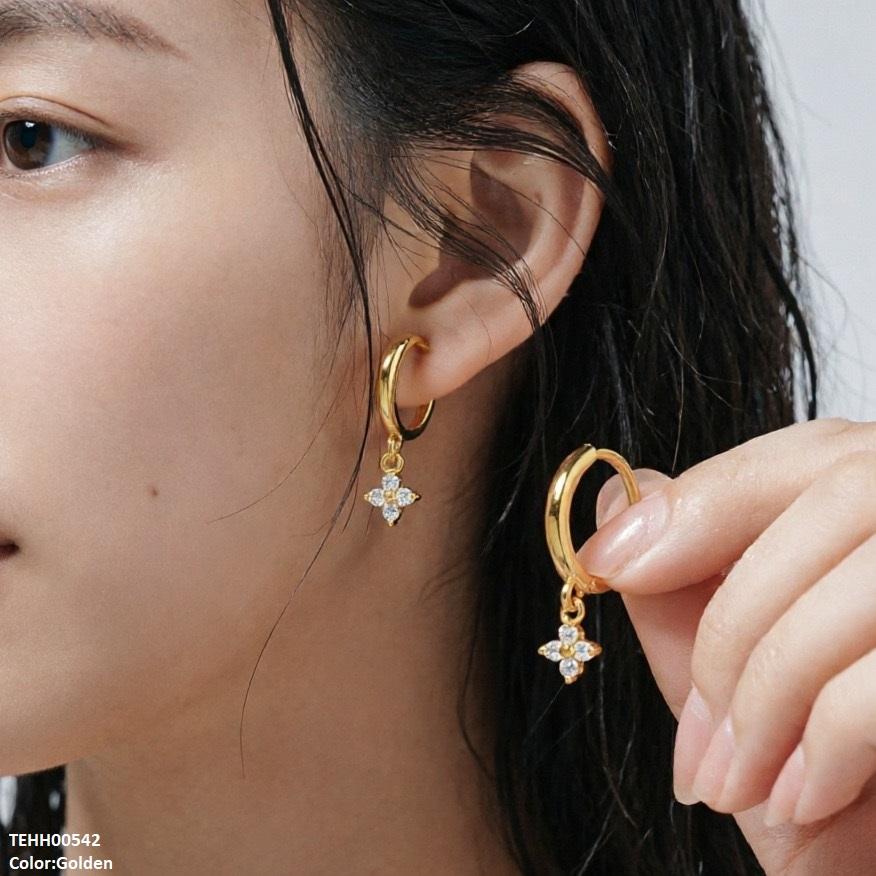 TEHH00542 BYH Zircon Flower Drop Hoops Pair - TEHH