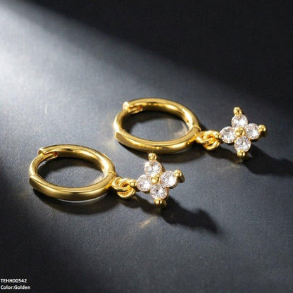 TEHH00542 BYH Zircon Flower Drop Hoops Pair - TEHH