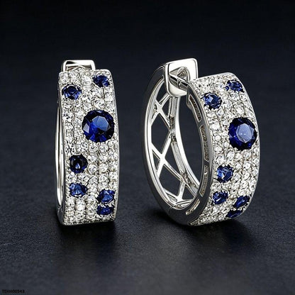 TEHH00543 BYJ Round Blue Zircon Stone Hoops Pair - TEHH