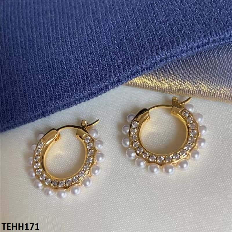 TEHH171 BTO Round Pearl Hoops Pair