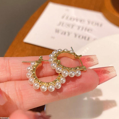 TEHH310 YHC Round Pearl Hoops Pair