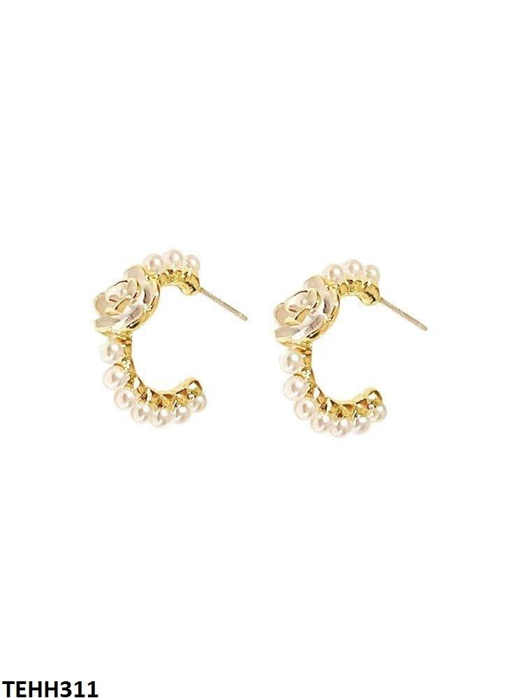 TEHH311 YHC Flower Pearl Hoops Pair