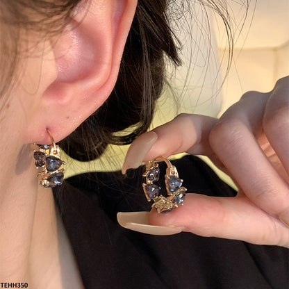 TEHH350 HJF Heart Stone Ear Hoops Pair