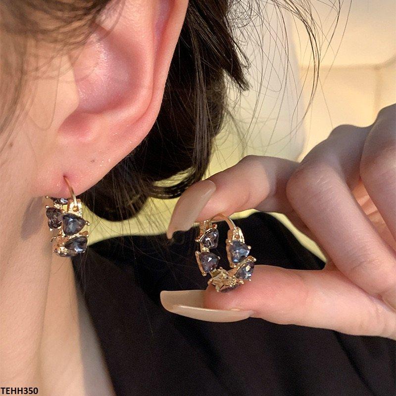 TEHH350 HJF Heart Stone Ear Hoops Pair