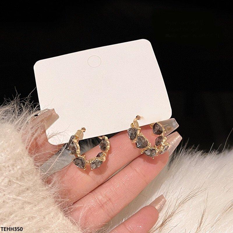 TEHH350 HJF Heart Stone Ear Hoops Pair