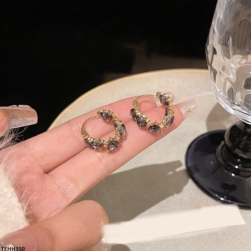 TEHH350 HJF Heart Stone Ear Hoops Pair