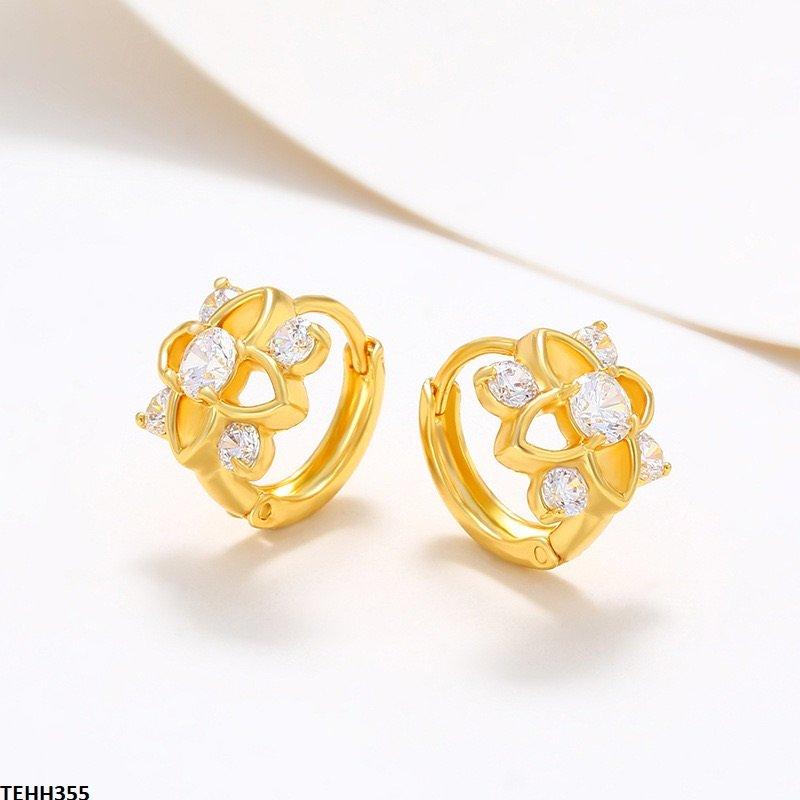 TEHH355 XUP Flower Round Stone Hoops Pair - TEHH