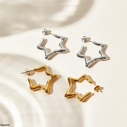 TEHH379 YYE Star Ear Hoops Pair