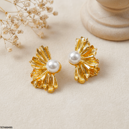 TETH00495 MSJ  Stainless Steel Heaf Flower Tops Pair - TETH