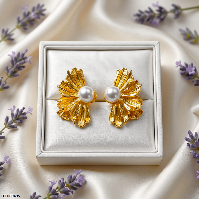 TETH00495 MSJ  Stainless Steel Heaf Flower Tops Pair - TETH