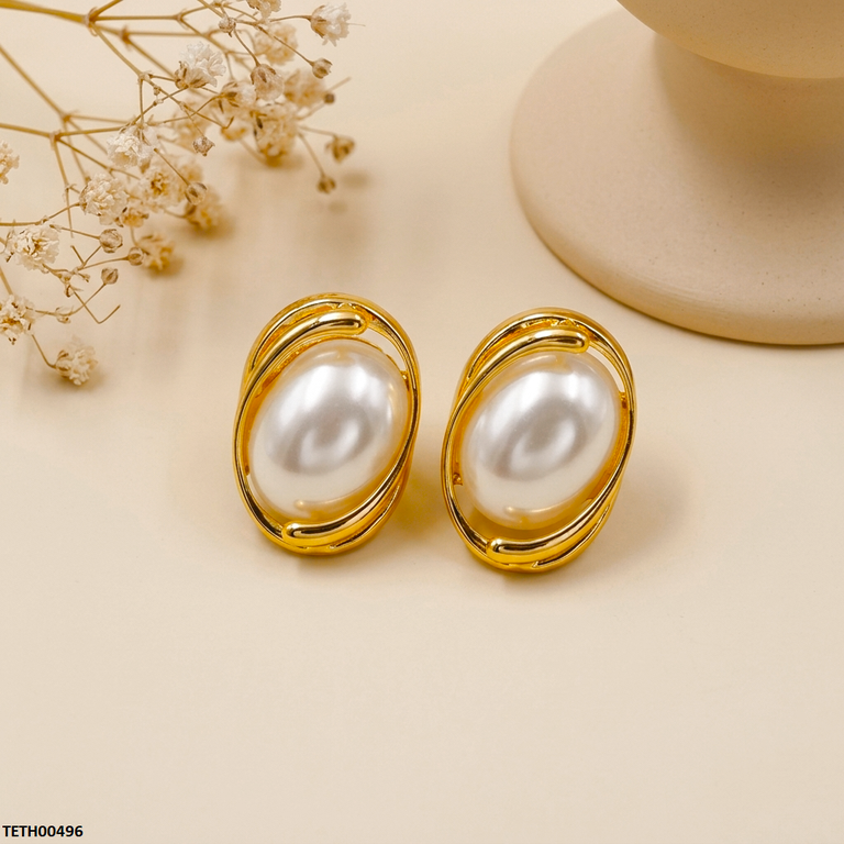 TETH00496 MSJ Stainless Steel Oval Pearl Tops Pair - TETH