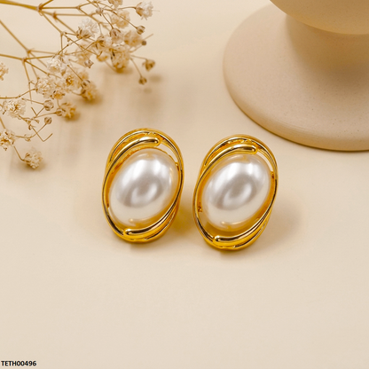 TETH00496 MSJ Stainless Steel Oval Pearl Tops Pair - TETH
