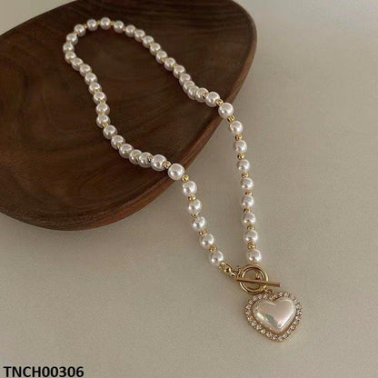 TNCH00306 QWN Heart Drop Pearl Necklace - TNCH