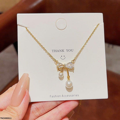 TNCH00311 DDJ Bow/Pearl Necklace - TNCH