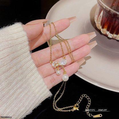 TNCH00311 DDJ Bow/Pearl Necklace - TNCH