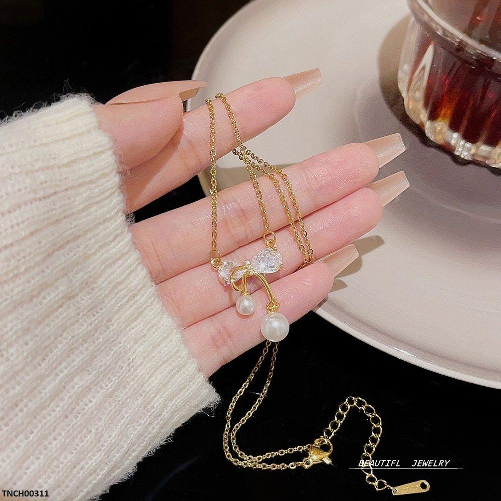 TNCH00311 DDJ Bow/Pearl Necklace - TNCH