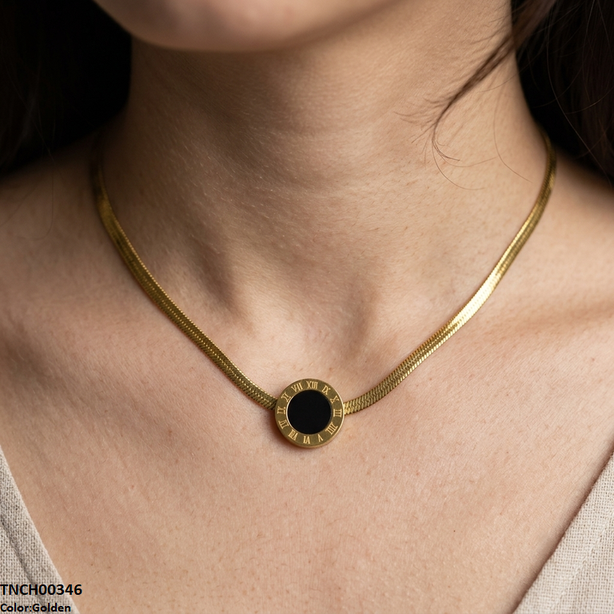TNCH00346 QSJ Stainless Steel Round Necklace - TNCH