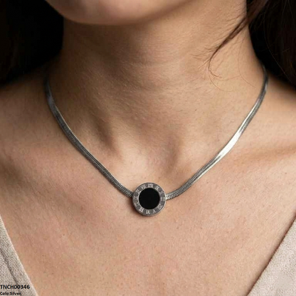 TNCH00346 QSJ Stainless Steel Round Necklace - TNCH