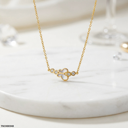 TNCH00348  QSJ Stainless Steel Butterfly Stone Necklace - TNCH