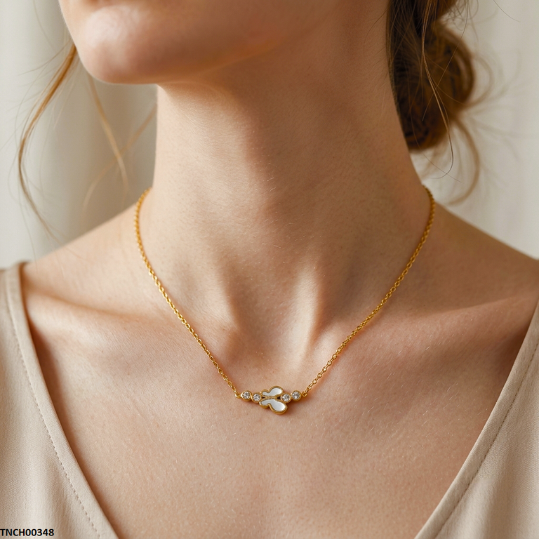 TNCH00348  QSJ Stainless Steel Butterfly Stone Necklace - TNCH