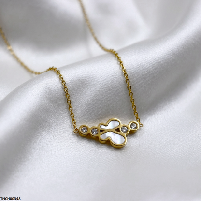 TNCH00348  QSJ Stainless Steel Butterfly Stone Necklace - TNCH