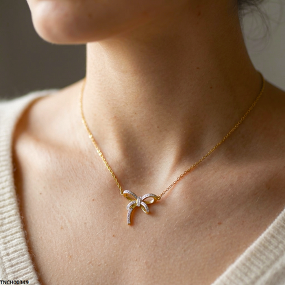 TNCH00349 QSJ Stainless Steel Bow Necklace - TNCH