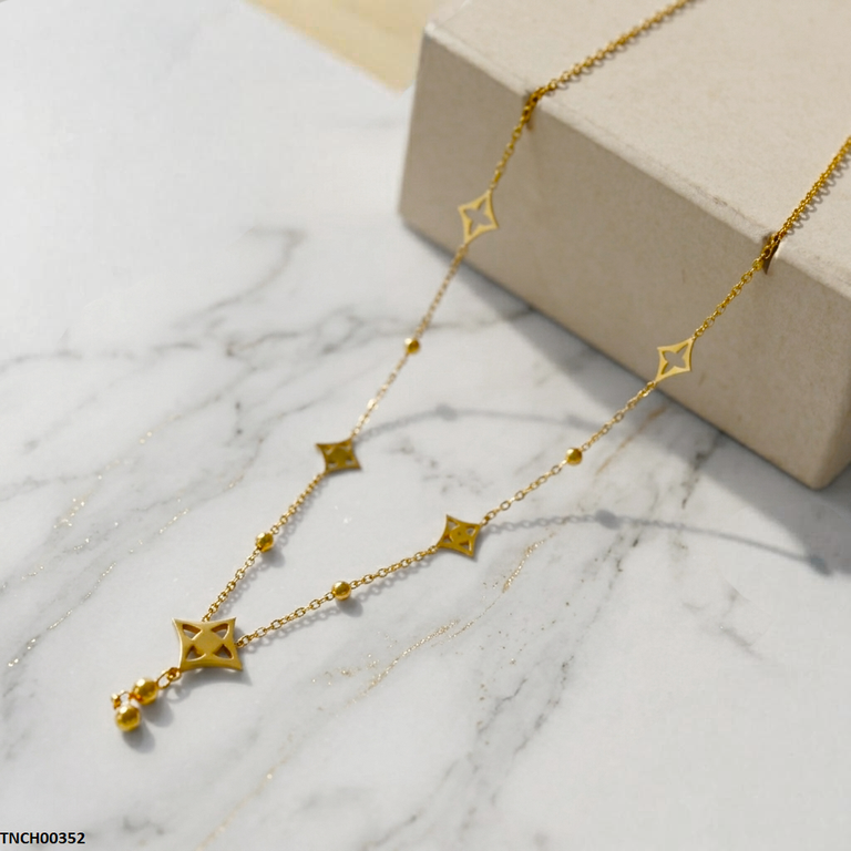 TNCH00352 QSJ Stainless Steel Star Round Drop Necklace - TNCH