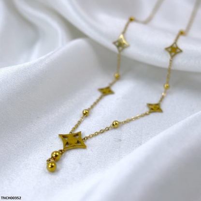 TNCH00352 QSJ Stainless Steel Star Round Drop Necklace - TNCH