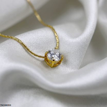 TNCH00353  QSJ Stainless Steel Round Stone Necklace - TNCH