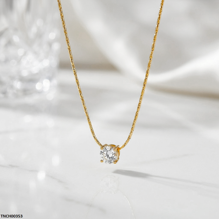 TNCH00353  QSJ Stainless Steel Round Stone Necklace - TNCH