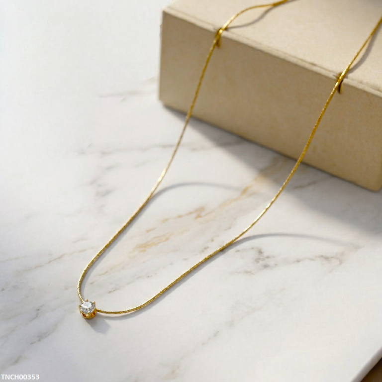 TNCH00353  QSJ Stainless Steel Round Stone Necklace - TNCH