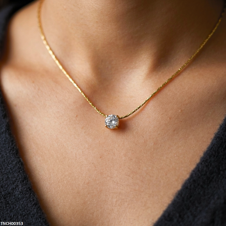 TNCH00353  QSJ Stainless Steel Round Stone Necklace - TNCH