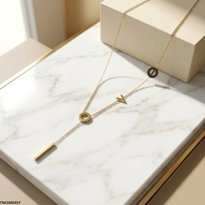 TNCH00357  QSJ Stainless Steel Round Stick Drop Necklace - TNCH