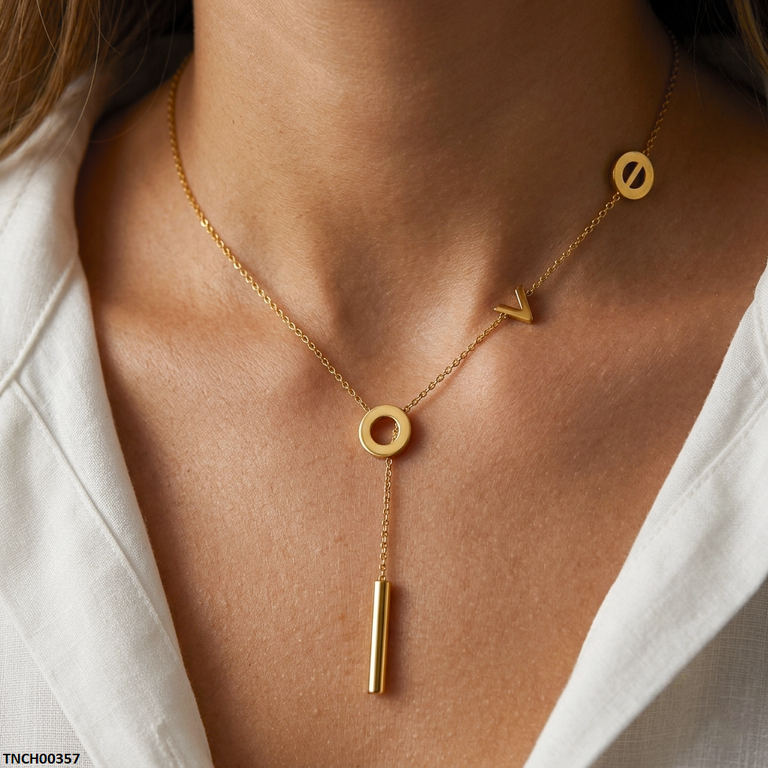 TNCH00357  QSJ Stainless Steel Round Stick Drop Necklace - TNCH