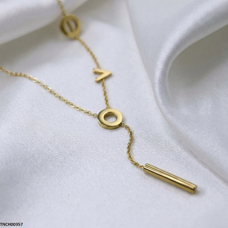 TNCH00357  QSJ Stainless Steel Round Stick Drop Necklace - TNCH