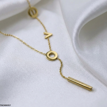 TNCH00357  QSJ Stainless Steel Round Stick Drop Necklace - TNCH