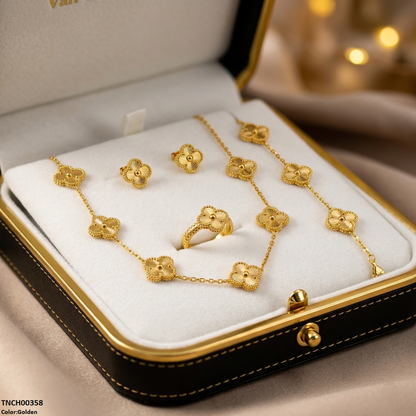 TNCH00358 MSJ  Stainless Steel Four-Leaf Flower Necklace Set - TNCH