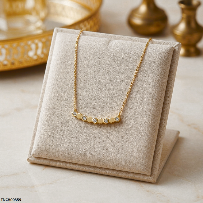 TNCH00359 MSJ Stainless Steel Double Stone  Necklace - TNCH