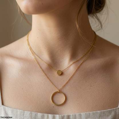 TNCH00364 MSJ  Stainless Steel Round Double Chain Necklace - TNCH