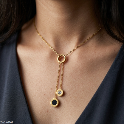TNCH00367 MSJ Stainless Steel Three Round Drop Necklace - TNCH