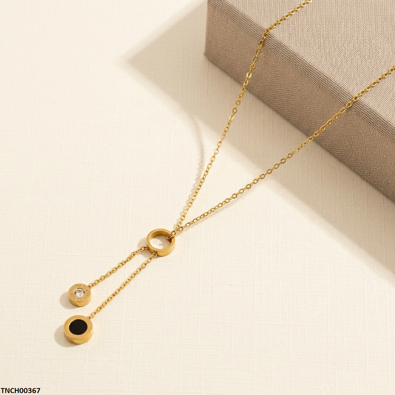 TNCH00367 MSJ Stainless Steel Three Round Drop Necklace - TNCH