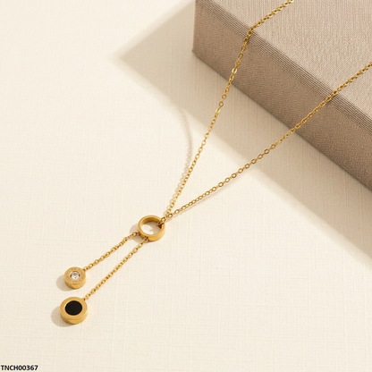 TNCH00367 MSJ Stainless Steel Three Round Drop Necklace - TNCH