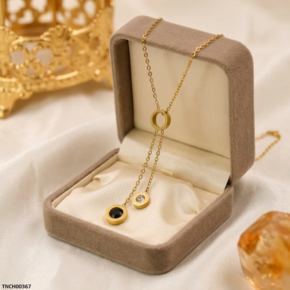 TNCH00367 MSJ Stainless Steel Three Round Drop Necklace - TNCH