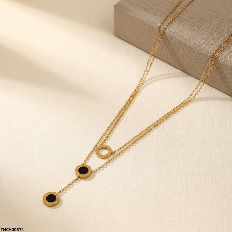 TNCH00371 MSJ Stainless Steel Round Double Chain Necklace - TNCH