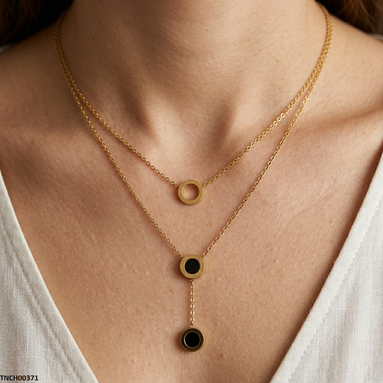 TNCH00371 MSJ Stainless Steel Round Double Chain Necklace - TNCH