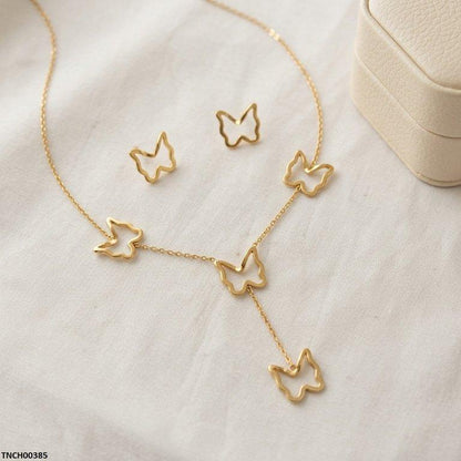 TNCH00385 BHS Butterfly Stainless Steel Necklace Set - TNCH